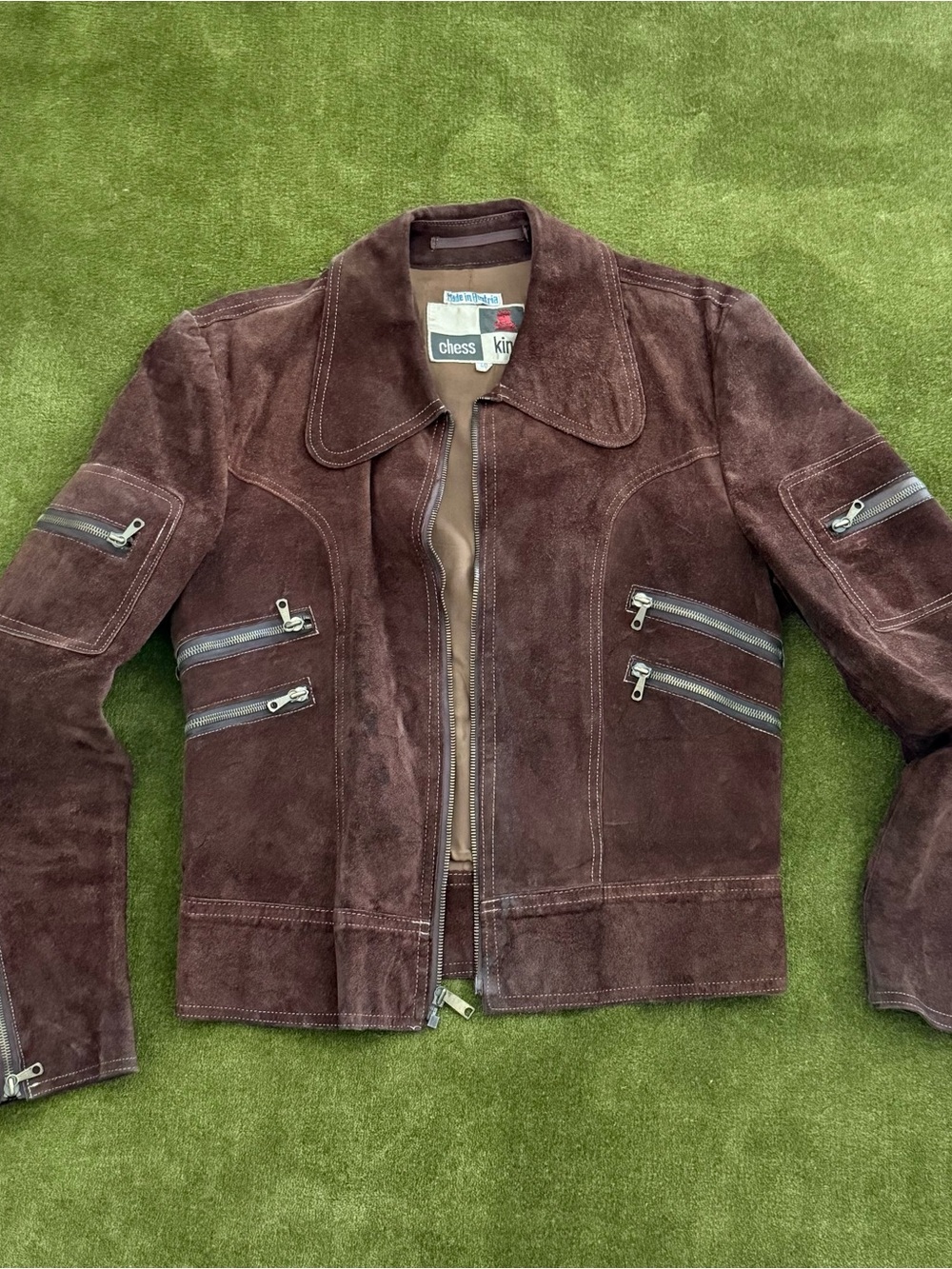 Vintage Chess King Brown Suede Zip Front Jacket